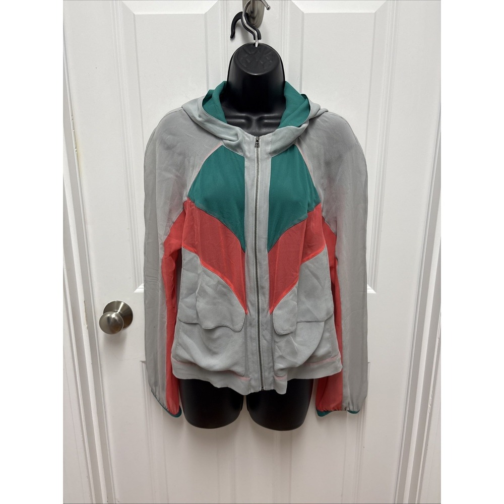 BCBG Runway SoHo Silk Track Jacket Hooded Color Block Full‎ Zip - Size Large